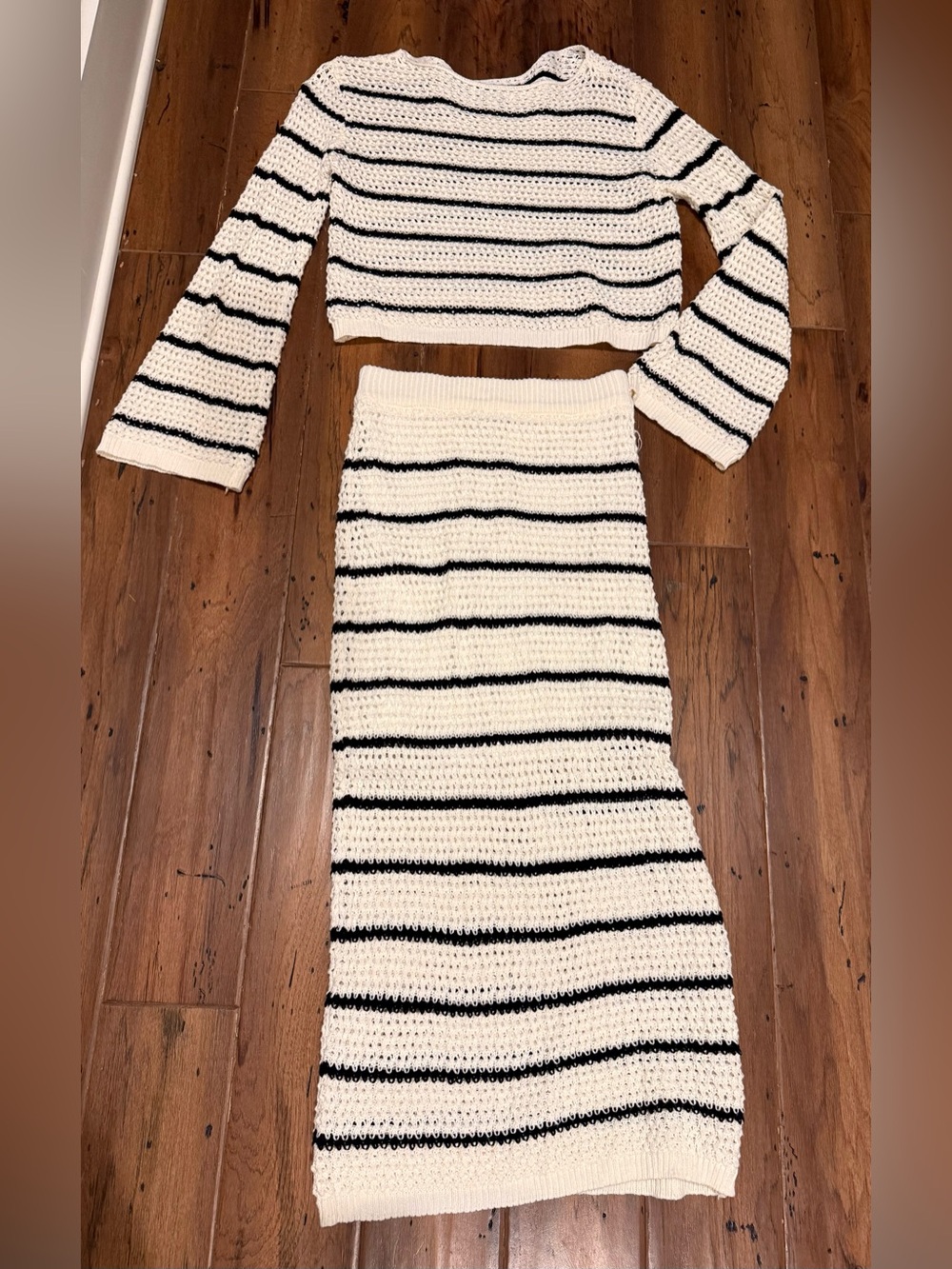 Striped Knit Maxi Skirt - Cream & Black - Picture 1 of 3
